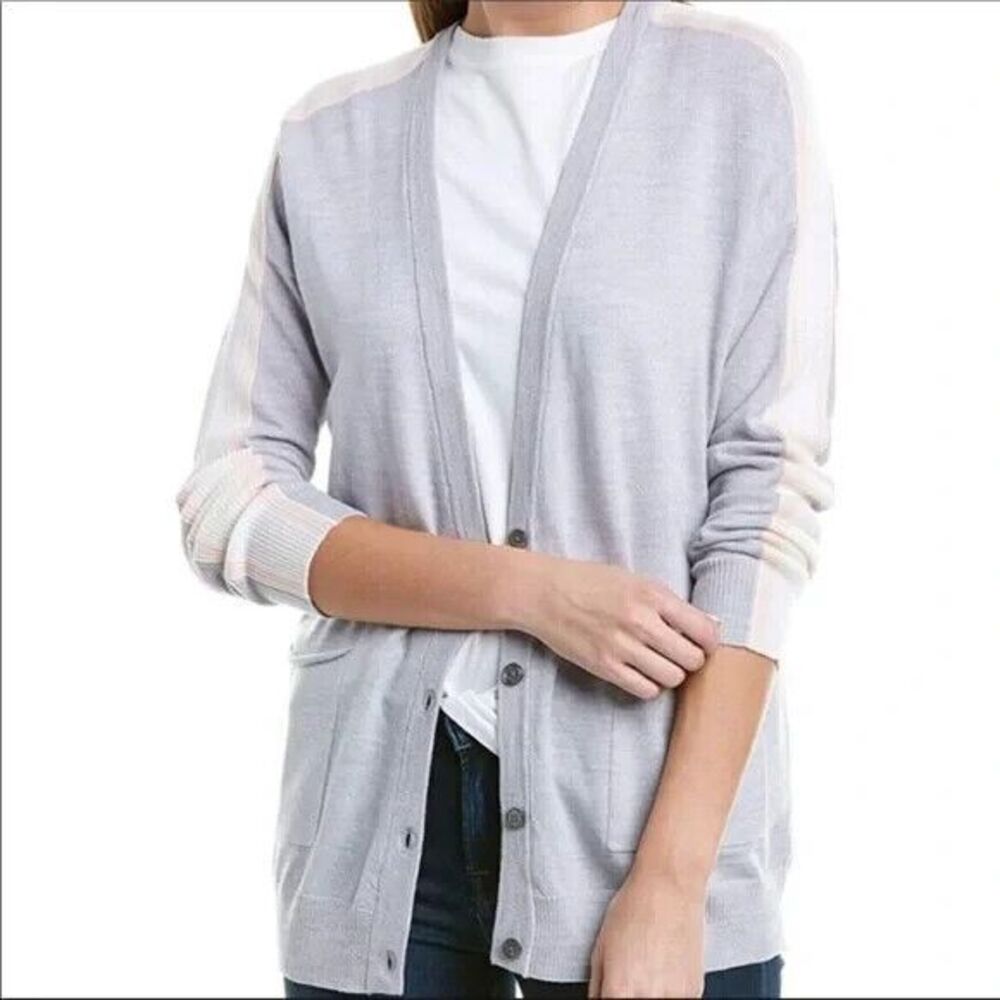 NWT $395 ATM ANTHONY THOMAS MELILLO Wool School Boy Cardigan Gray White  Size M‎